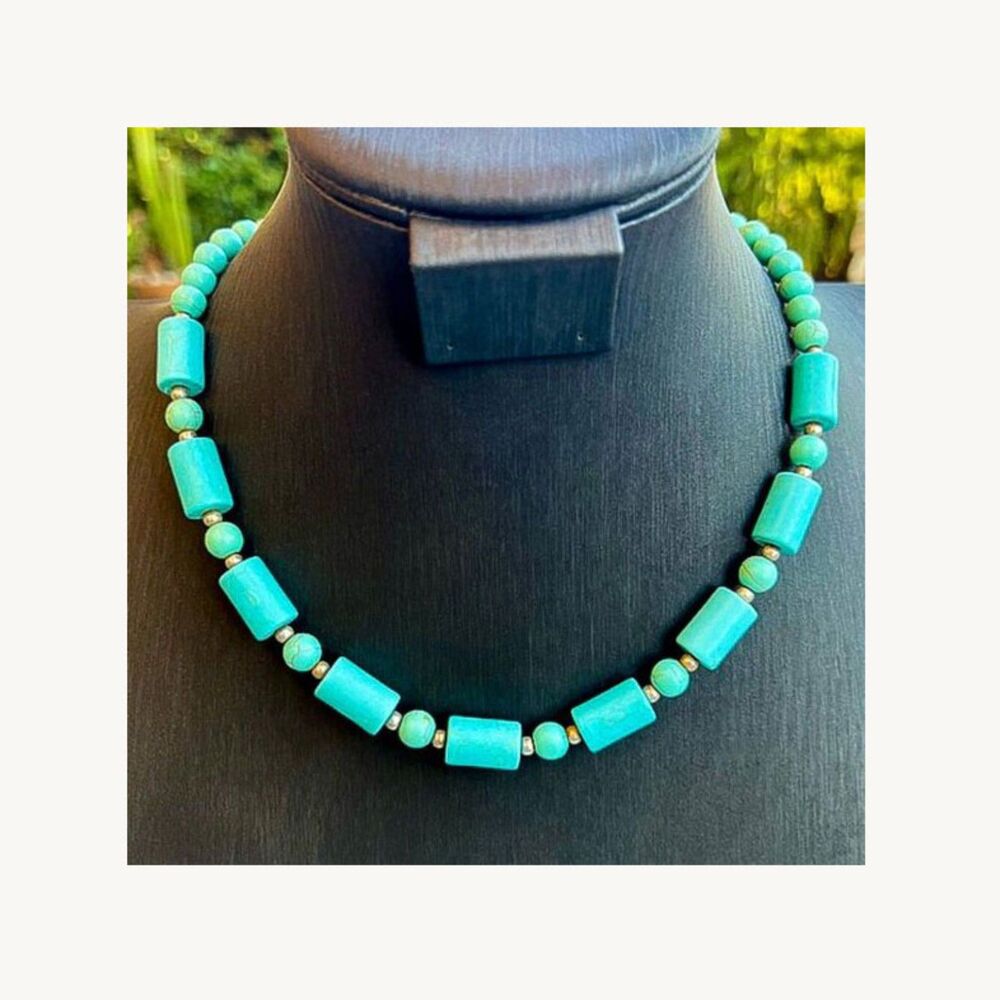 Y2K Faux Turquoise Beaded Necklace ~20"